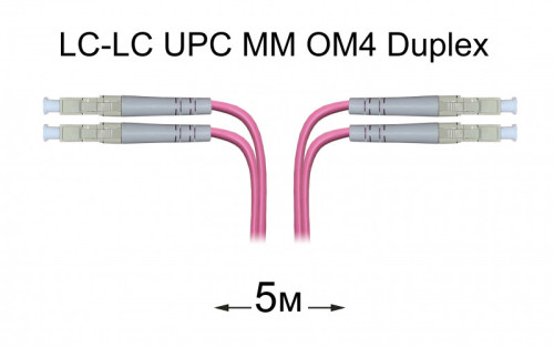 Патч-корд оптический LC-LC UPC/UPC MM Duplex 5 метров OM4, LSZH, 50/125мкм