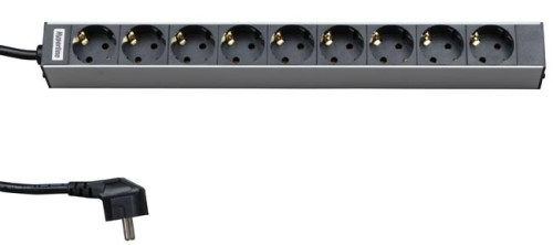Hyperline SHT19-9SH-2.5EU Блок розеток для 19" шкафов, горизонтальный, 9 розеток Schuko, кабель пита